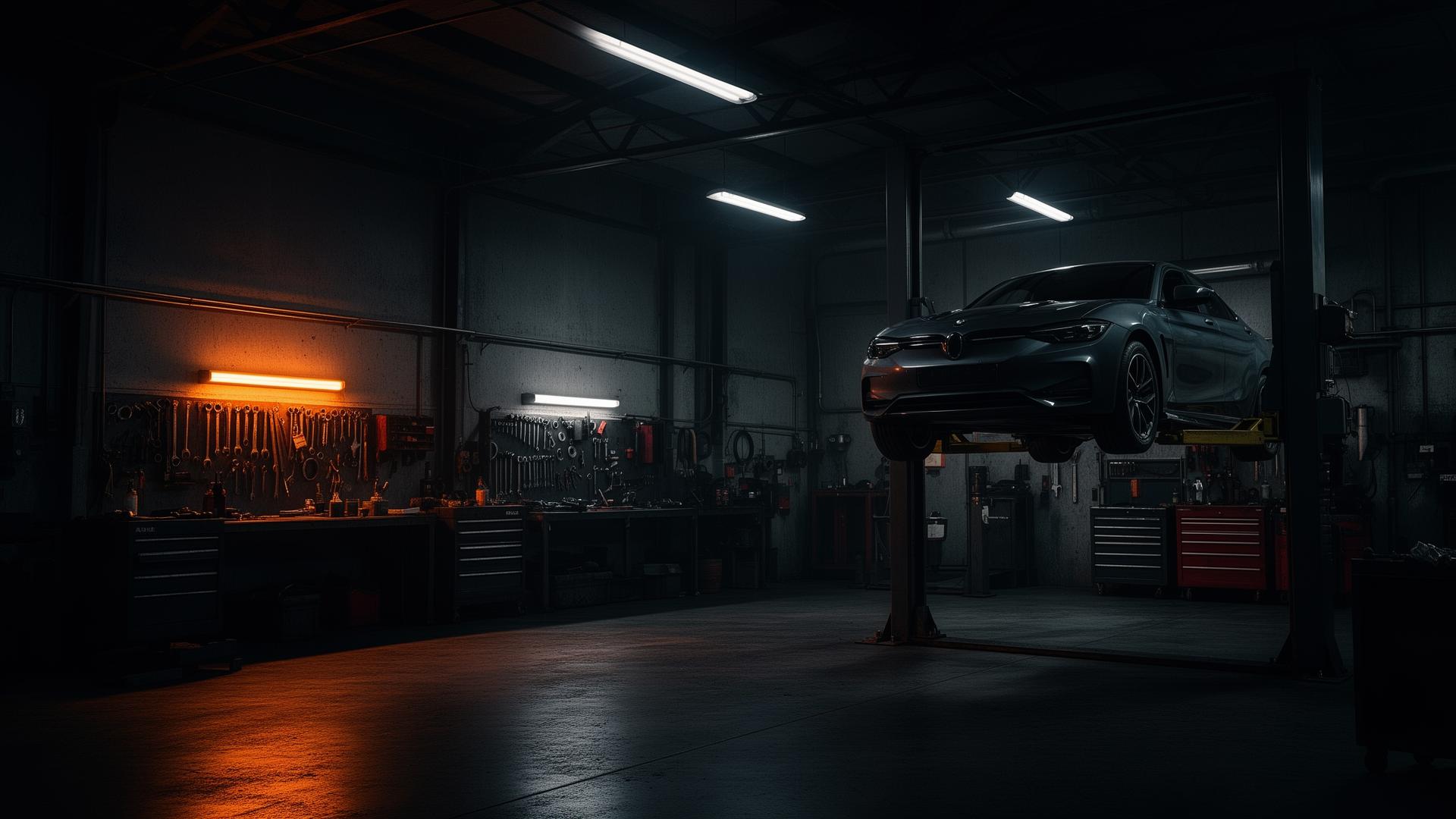 Tumma autokorjaamo Helsingissä